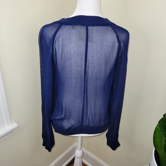 Anthropologie “ONE FINE DAY” Sheer Blue Blouse Round Neck Long Sleeve Size XS - Picture 5 of 14